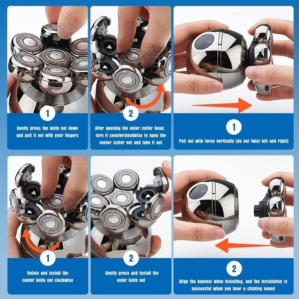 Skull Shaver Electric Palm Razor LED Cordless Rechargeable 9 Blades Wet Dry SET.