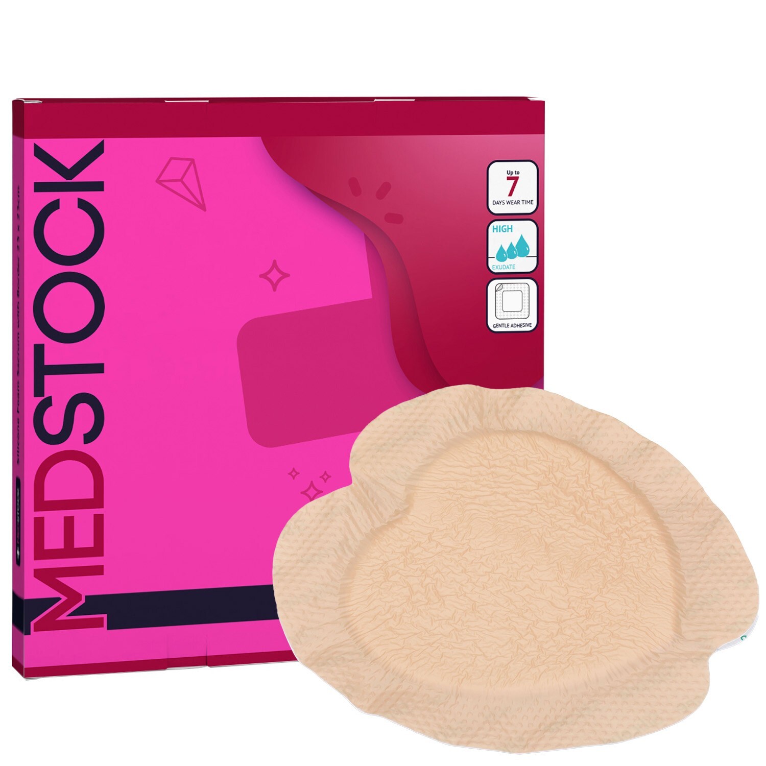 MEDSTOCK Silicone Foam Sacrum Dressing with Border – 7″ x 7″ (Box of 5)