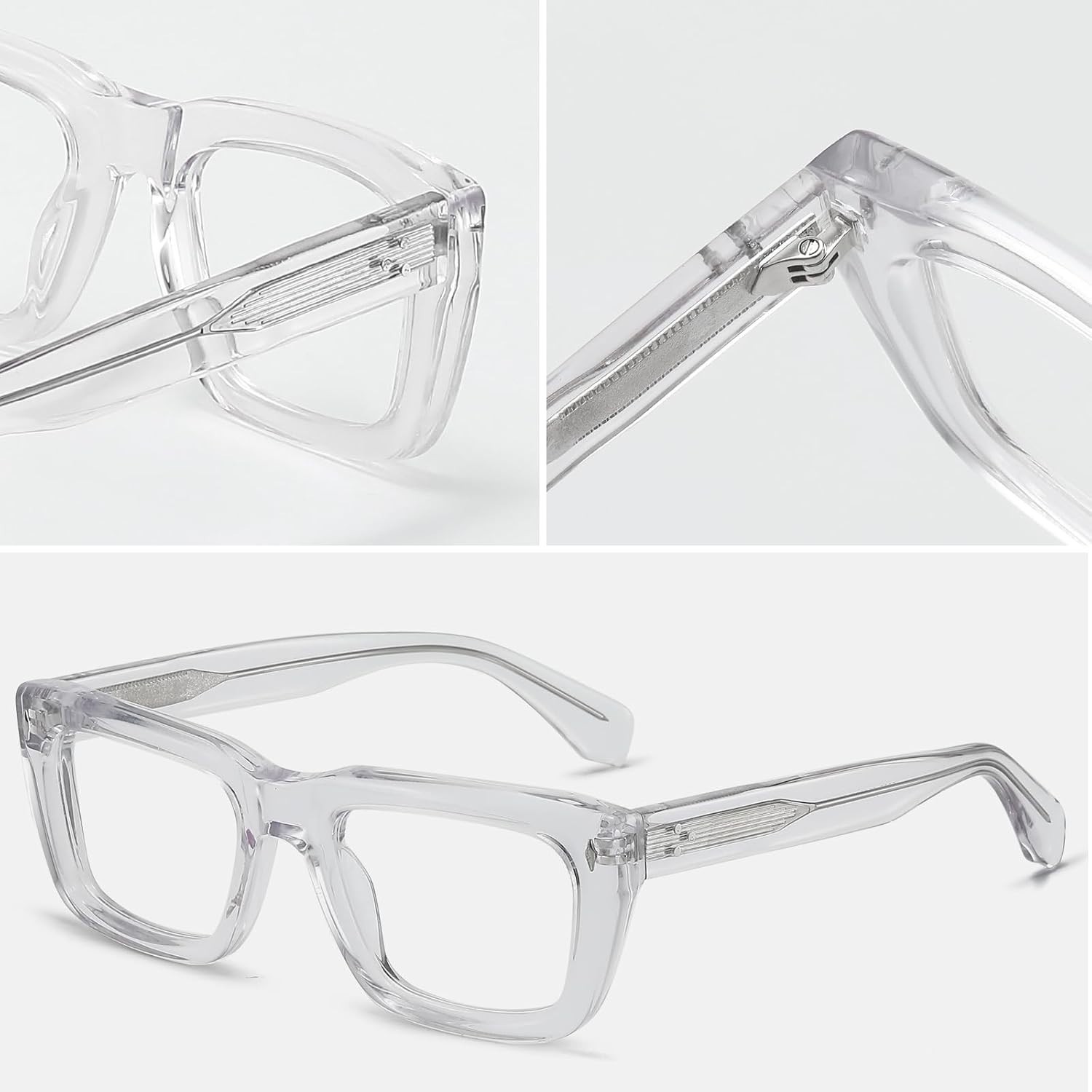 Sutton Retro Rectangle Clear Acetate Eyeglass Frames for Unisex Adults 53-21-148