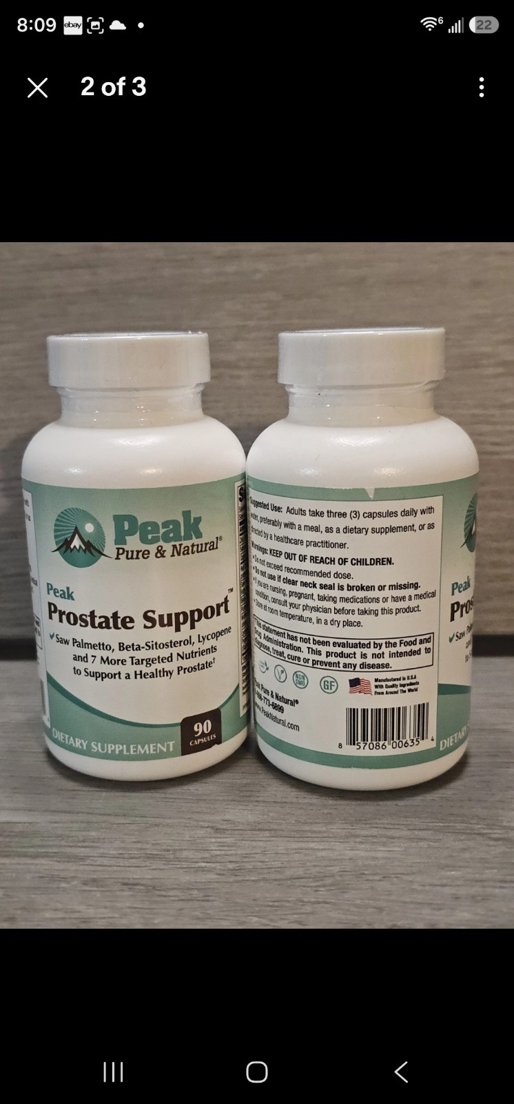 Peak Pure & Natural Prostate support 90 Count. * 1 Bottle* 09/26 Sealed