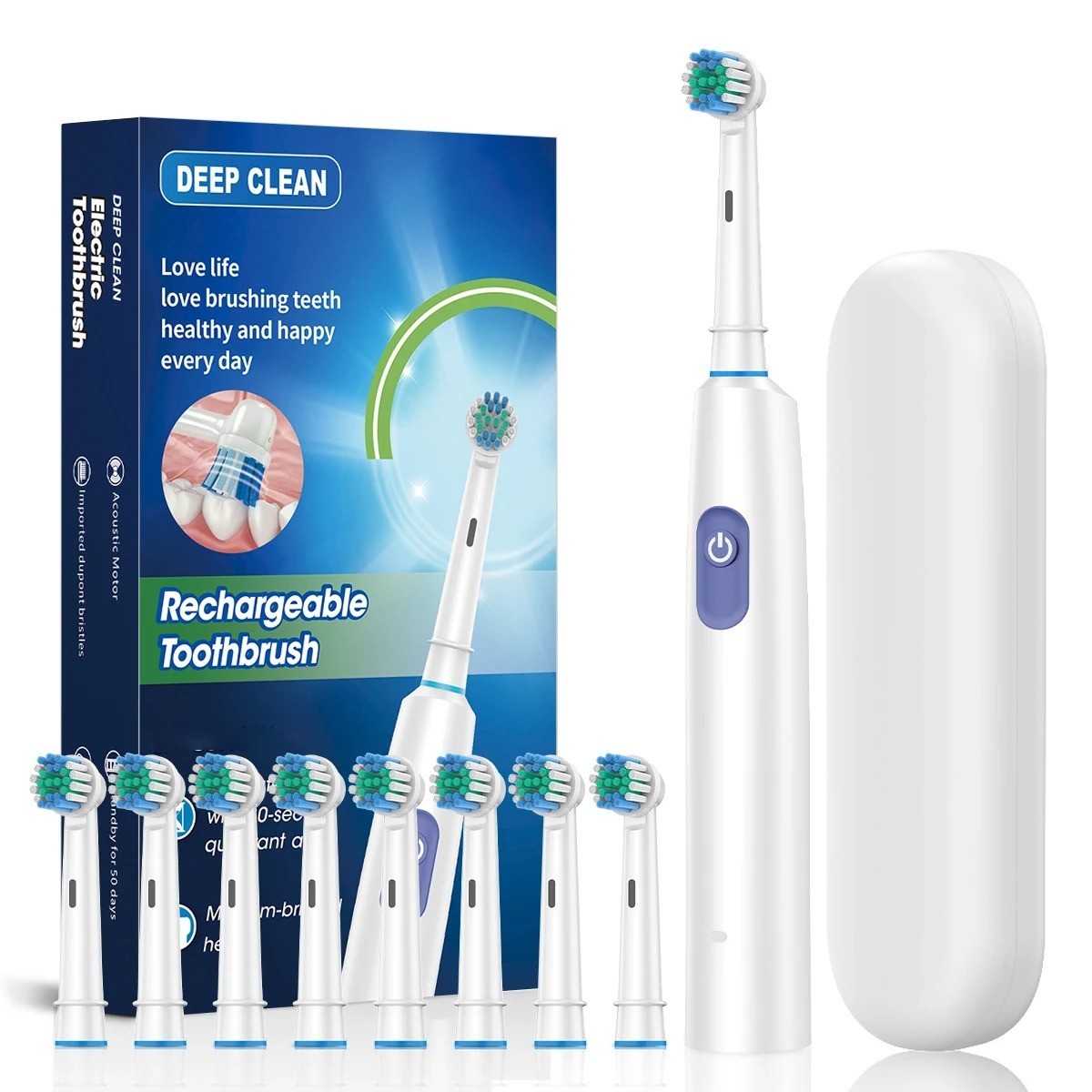 Rechargeable Electric Toothbrush 5 Modes Smart Timer with 8 Brush Heads Adult