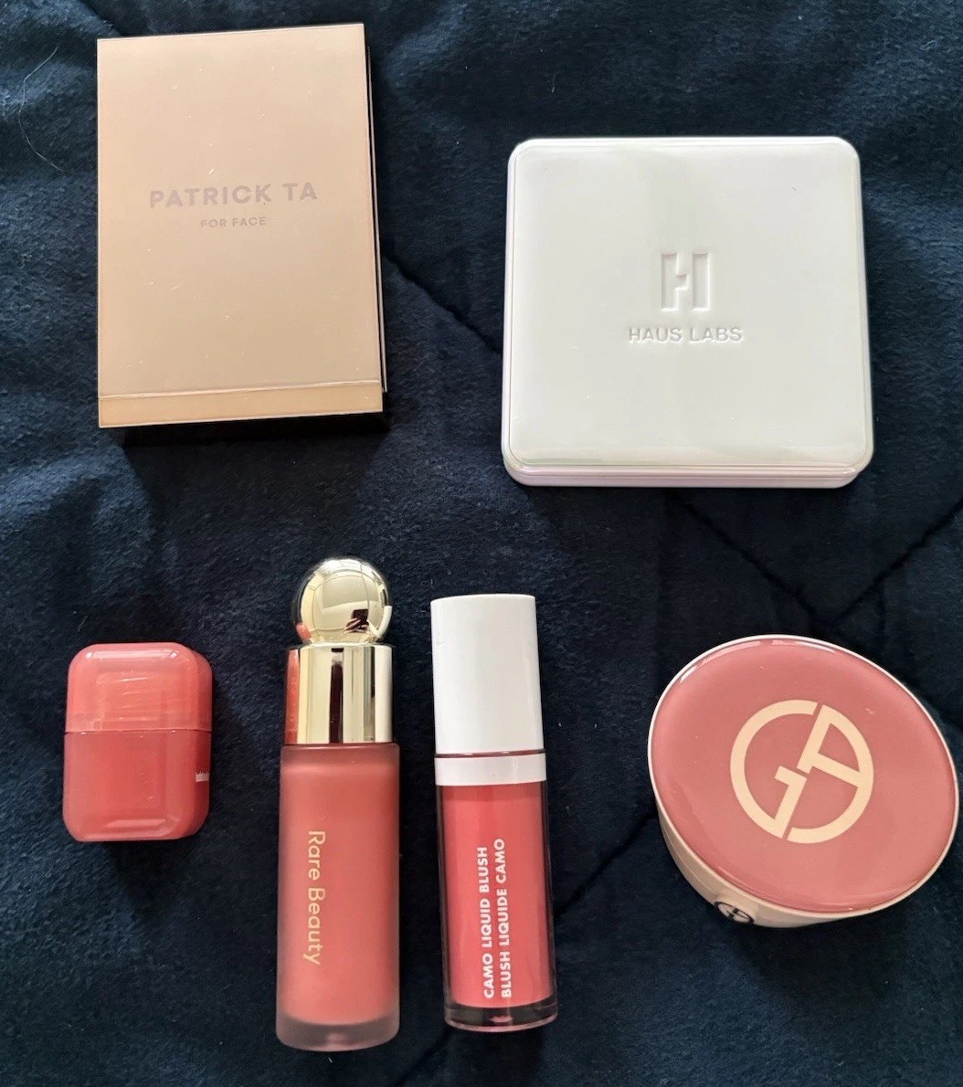 Summer Coral Blushes, Haus Labs, Rare Beauty, Patrick Ta, Giorgio Armani, Huda