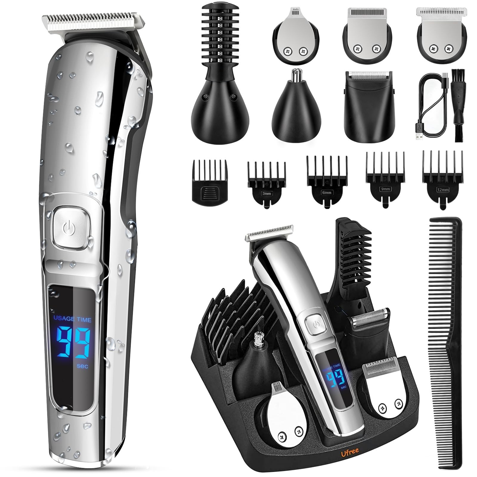 Waterproof Electric Beard Trimmer & Grooming Kit for Men – Cordless Hair Clipper