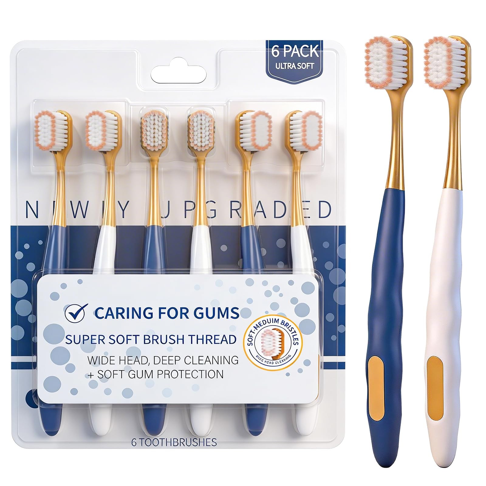 ZGYXQXJT Adult Wide Head Soft Hair Toothbrush, 1 Count (Pack of 6), Blue