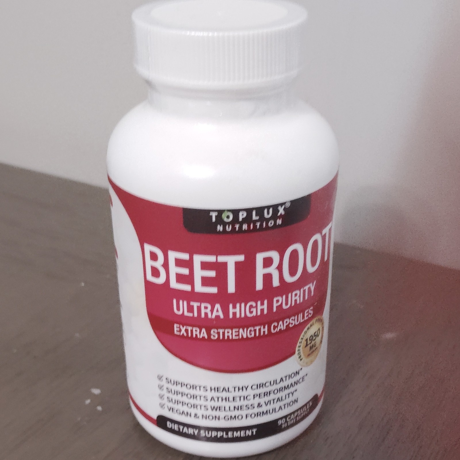 Toplux Nutrition Beet Root Capsules Vegan Non-GMO Circulation Support 1950 mg 90