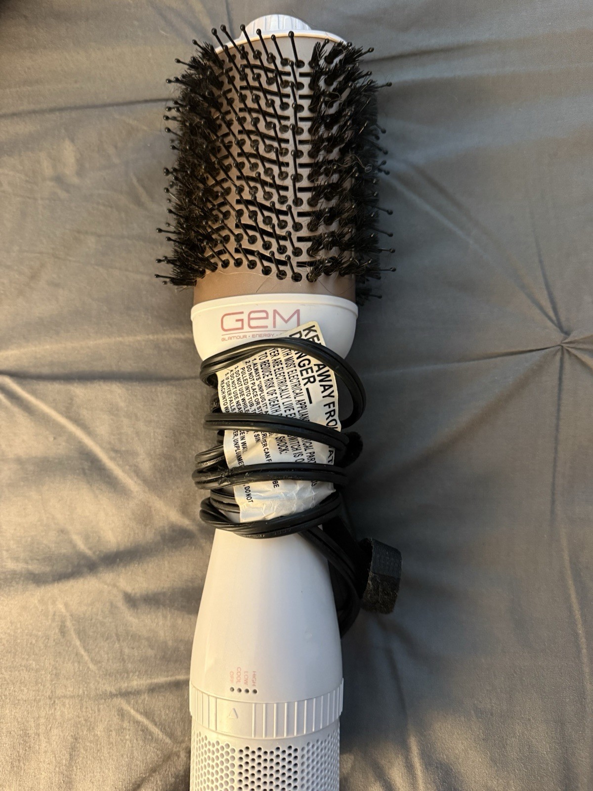 GEM Hot Air Brush Dryer Styling Tool w/ Round Brush Attachment, White Plastic